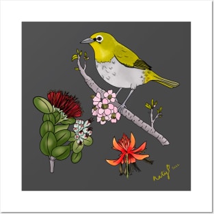 Japanese white eye design Posters and Art